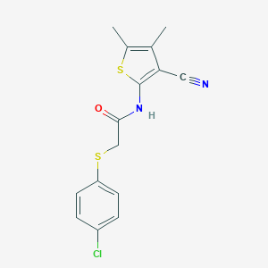 molecular formula C15H13ClN2OS2 B368712 2-[(4-chlorophenyl)sulfanyl]-N-(3-cyano-4,5-dimethylthiophen-2-yl)acetamide CAS No. 689743-82-6