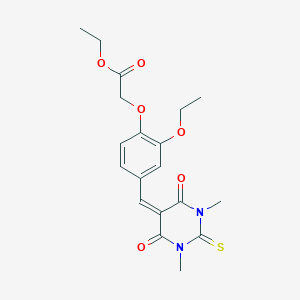 molecular formula C19H22N2O6S B3688117 ethyl {4-[(1,3-dimethyl-4,6-dioxo-2-thioxotetrahydropyrimidin-5(2H)-ylidene)methyl]-2-ethoxyphenoxy}acetate 