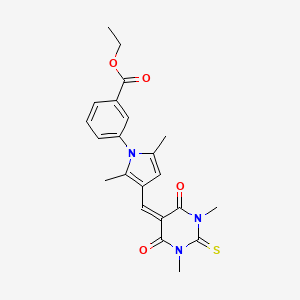 molecular formula C22H23N3O4S B3688164 ETHYL 3-{3-[(1,3-DIMETHYL-4,6-DIOXO-2-SULFANYLIDENE-1,3-DIAZINAN-5-YLIDENE)METHYL]-2,5-DIMETHYL-1H-PYRROL-1-YL}BENZOATE 