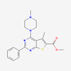 molecular formula C20H22N4O2S B3688459 METHYL 5-METHYL-4-(4-METHYLPIPERAZINO)-2-PHENYLTHIENO[2,3-D]PYRIMIDINE-6-CARBOXYLATE 