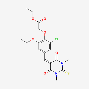 molecular formula C19H21ClN2O6S B3688600 ethyl {2-chloro-4-[(1,3-dimethyl-4,6-dioxo-2-thioxotetrahydro-5(2H)-pyrimidinylidene)methyl]-6-ethoxyphenoxy}acetate 