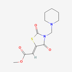 molecular formula C12H16N2O4S B3689493 Methyl 2-[2,4-dioxo-3-(piperidylmethyl)-1,3-thiazolidin-5-ylidene]acetate 