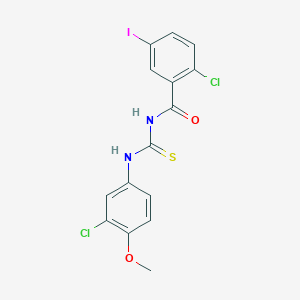 2-chloro-N-[(3-chloro-4-methoxyphenyl)carbamothioyl]-5-iodobenzamide