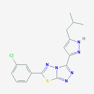 molecular formula C16H15ClN6S B368985 6-(3-chlorophenyl)-3-(3-isobutyl-1H-pyrazol-5-yl)[1,2,4]triazolo[3,4-b][1,3,4]thiadiazole CAS No. 1049799-88-3