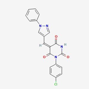 (5E)-1-(4-chlorophenyl)-5-[(1-phenylpyrazol-4-yl)methylidene]-1,3-diazinane-2,4,6-trione