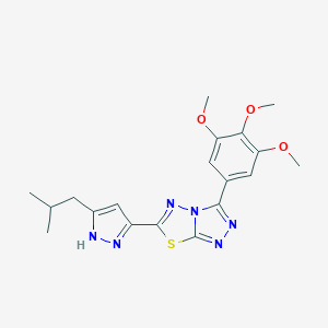 molecular formula C19H22N6O3S B369019 6-(3-isobutyl-1H-pyrazol-5-yl)-3-(3,4,5-trimethoxyphenyl)[1,2,4]triazolo[3,4-b][1,3,4]thiadiazole CAS No. 1025687-22-2