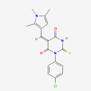 (5E)-1-(4-chlorophenyl)-2-thioxo-5-[(1,2,5-trimethyl-1H-pyrrol-3-yl)methylidene]dihydropyrimidine-4,6(1H,5H)-dione