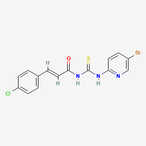 molecular formula C15H11BrClN3OS B3690497 (2E)-N-[(5-bromopyridin-2-yl)carbamothioyl]-3-(4-chlorophenyl)prop-2-enamide 