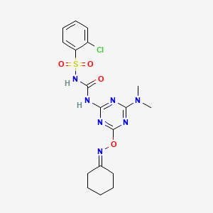 molecular formula C18H22ClN7O4S B3690525 1-(2-Chlorophenyl)sulfonyl-3-[4-(cyclohexylideneamino)oxy-6-(dimethylamino)-1,3,5-triazin-2-yl]urea 