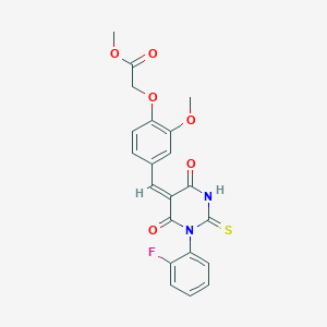 methyl 2-[4-[(E)-[1-(2-fluorophenyl)-4,6-dioxo-2-sulfanylidene-1,3-diazinan-5-ylidene]methyl]-2-methoxyphenoxy]acetate