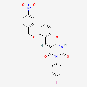 (5E)-1-(4-fluorophenyl)-5-[[2-[(4-nitrophenyl)methoxy]phenyl]methylidene]-1,3-diazinane-2,4,6-trione