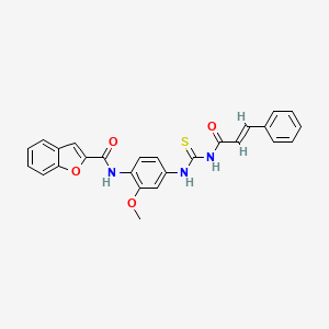 N-[2-methoxy-4-({[(2E)-3-phenylprop-2-enoyl]carbamothioyl}amino)phenyl]-1-benzofuran-2-carboxamide