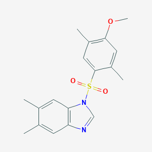 molecular formula C18H20N2O3S B369114 1-((4-methoxy-2,5-dimethylphenyl)sulfonyl)-5,6-dimethyl-1H-benzo[d]imidazole CAS No. 433705-47-6