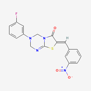 (7Z)-3-(3-FLUOROPHENYL)-7-[(3-NITROPHENYL)METHYLIDENE]-2H,3H,4H,6H,7H-[1,3]THIAZOLO[3,2-A][1,3,5]TRIAZIN-6-ONE