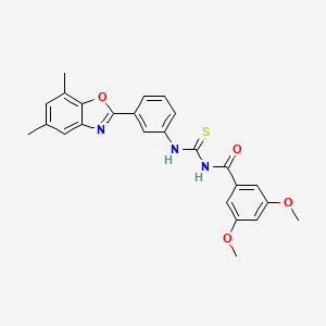 N-{[3-(5,7-dimethyl-1,3-benzoxazol-2-yl)phenyl]carbamothioyl}-3,5-dimethoxybenzamide