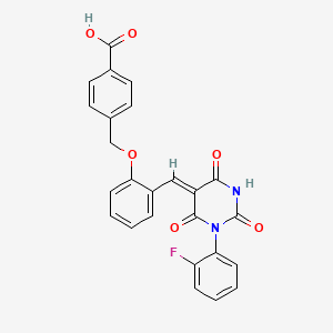 4-[(2-{(Z)-[1-(2-fluorophenyl)-2,4,6-trioxotetrahydropyrimidin-5(2H)-ylidene]methyl}phenoxy)methyl]benzoic acid