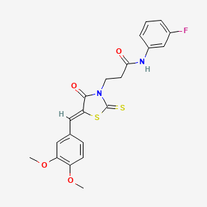 3-[(5Z)-5-[(3,4-dimethoxyphenyl)methylidene]-4-oxo-2-sulfanylidene-1,3-thiazolidin-3-yl]-N-(3-fluorophenyl)propanamide