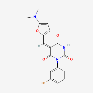 molecular formula C17H14BrN3O4 B3692645 (5E)-1-(3-Bromophenyl)-5-{[5-(dimethylamino)furan-2-YL]methylidene}-1,3-diazinane-2,4,6-trione 