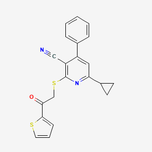 6-cyclopropyl-2-((2-oxo-2-(thiophen-2-yl)ethyl)thio)-4-phenylnicotinonitrile