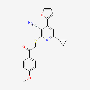 6-Cyclopropyl-4-(furan-2-yl)-2-[2-(4-methoxyphenyl)-2-oxoethyl]sulfanylpyridine-3-carbonitrile