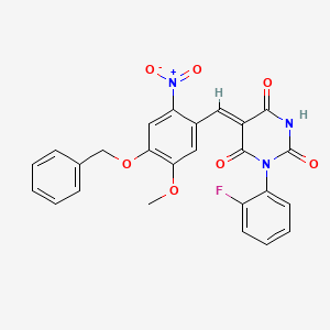 molecular formula C25H18FN3O7 B3693477 5-[4-(benzyloxy)-5-methoxy-2-nitrobenzylidene]-1-(2-fluorophenyl)-2,4,6(1H,3H,5H)-pyrimidinetrione 