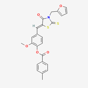 molecular formula C24H19NO5S2 B3693509 4-{[3-(2-furylmethyl)-4-oxo-2-thioxo-1,3-thiazolidin-5-ylidene]methyl}-2-methoxyphenyl 4-methylbenzoate 