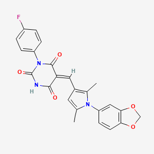 (5E)-5-{[1-(1,3-benzodioxol-5-yl)-2,5-dimethyl-1H-pyrrol-3-yl]methylidene}-1-(4-fluorophenyl)pyrimidine-2,4,6(1H,3H,5H)-trione