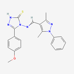 molecular formula C21H20N6OS B3693686 4-[(3,5-dimethyl-1-phenylpyrazol-4-yl)methylideneamino]-3-(4-methoxyphenyl)-1H-1,2,4-triazole-5-thione 