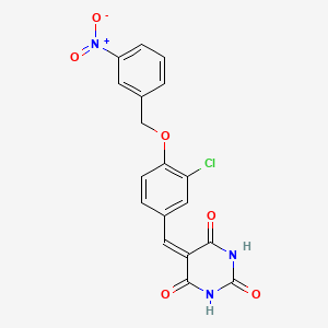 molecular formula C18H12ClN3O6 B3693821 5-[[3-Chloro-4-[(3-nitrophenyl)methoxy]phenyl]methylidene]-1,3-diazinane-2,4,6-trione 