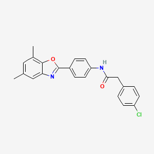 molecular formula C23H19ClN2O2 B3693876 2-(4-chlorophenyl)-N-[4-(5,7-dimethyl-1,3-benzoxazol-2-yl)phenyl]acetamide 