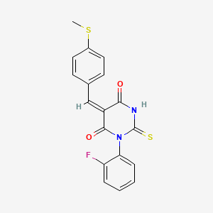 molecular formula C18H13FN2O2S2 B3693910 (5E)-1-(2-fluorophenyl)-5-[(4-methylsulfanylphenyl)methylidene]-2-sulfanylidene-1,3-diazinane-4,6-dione 