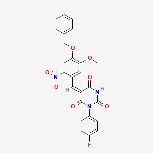 (5E)-1-(4-fluorophenyl)-5-[(5-methoxy-2-nitro-4-phenylmethoxyphenyl)methylidene]-1,3-diazinane-2,4,6-trione