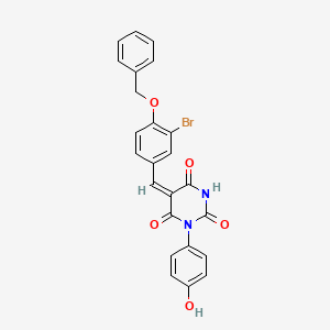 molecular formula C24H17BrN2O5 B3693998 (5E)-5-[(3-bromo-4-phenylmethoxyphenyl)methylidene]-1-(4-hydroxyphenyl)-1,3-diazinane-2,4,6-trione 