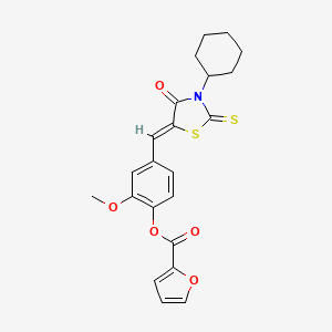 molecular formula C22H21NO5S2 B3694295 4-[(3-cyclohexyl-4-oxo-2-thioxo-1,3-thiazolidin-5-ylidene)methyl]-2-methoxyphenyl 2-furoate 