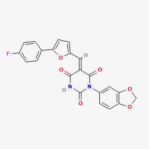 molecular formula C22H13FN2O6 B3694678 1-(1,3-benzodioxol-5-yl)-5-{[5-(4-fluorophenyl)-2-furyl]methylene}-2,4,6(1H,3H,5H)-pyrimidinetrione 