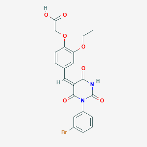 molecular formula C21H17BrN2O7 B3695134 (4-{[1-(3-bromophenyl)-2,4,6-trioxotetrahydro-5(2H)-pyrimidinylidene]methyl}-2-ethoxyphenoxy)acetic acid 