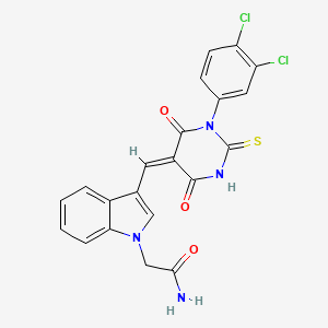 molecular formula C21H14Cl2N4O3S B3695209 2-(3-{[1-(3,4-dichlorophenyl)-4,6-dioxo-2-thioxotetrahydro-5(2H)-pyrimidinylidene]methyl}-1H-indol-1-yl)acetamide 