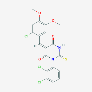 molecular formula C19H13Cl3N2O4S B3695392 5-(2-chloro-4,5-dimethoxybenzylidene)-1-(2,3-dichlorophenyl)-2-thioxodihydro-4,6(1H,5H)-pyrimidinedione 