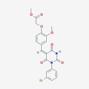 molecular formula C21H17BrN2O7 B3695647 Methyl 2-(4-{[(5E)-1-(3-bromophenyl)-2,4,6-trioxo-1,3-diazinan-5-ylidene]methyl}-2-methoxyphenoxy)acetate 