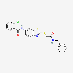 molecular formula C23H18ClN3O2S2 B3695971 N-(2-{[(Benzylcarbamoyl)methyl]sulfanyl}-1,3-benzothiazol-6-YL)-2-chlorobenzamide 