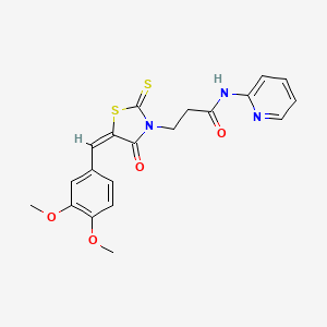 molecular formula C20H19N3O4S2 B3695973 3-[(5E)-5-[(3,4-dimethoxyphenyl)methylidene]-4-oxo-2-sulfanylidene-1,3-thiazolidin-3-yl]-N-pyridin-2-ylpropanamide 