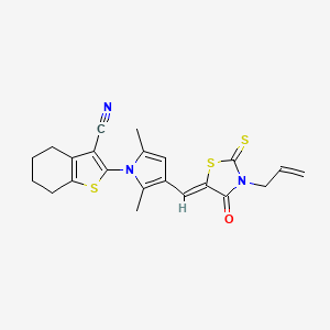 molecular formula C22H21N3OS3 B3696064 2-{3-[(3-allyl-4-oxo-2-thioxo-1,3-thiazolidin-5-ylidene)methyl]-2,5-dimethyl-1H-pyrrol-1-yl}-4,5,6,7-tetrahydro-1-benzothiophene-3-carbonitrile 