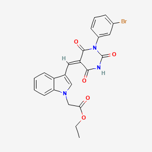 Ethyl 2-(3-{[(5E)-1-(3-bromophenyl)-2,4,6-trioxo-1,3-diazinan-5-ylidene]methyl}-1H-indol-1-YL)acetate