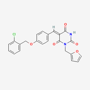 molecular formula C23H17ClN2O5 B3696363 (5Z)-5-[[4-[(2-chlorophenyl)methoxy]phenyl]methylidene]-1-(furan-2-ylmethyl)-1,3-diazinane-2,4,6-trione 