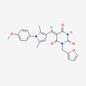 molecular formula C23H21N3O5 B3696418 1-(2-furylmethyl)-5-{[1-(4-methoxyphenyl)-2,5-dimethyl-1H-pyrrol-3-yl]methylene}-2,4,6(1H,3H,5H)-pyrimidinetrione 