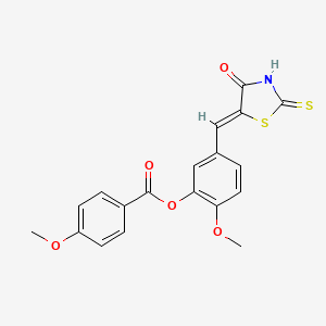 molecular formula C19H15NO5S2 B3696580 2-methoxy-5-[(4-oxo-2-thioxo-1,3-thiazolidin-5-ylidene)methyl]phenyl 4-methoxybenzoate 