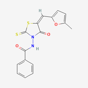 molecular formula C16H12N2O3S2 B3696731 N-[(5E)-5-[(5-methylfuran-2-yl)methylidene]-4-oxo-2-sulfanylidene-1,3-thiazolidin-3-yl]benzamide 