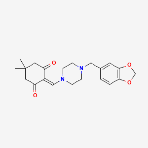 molecular formula C21H26N2O4 B3696806 2-[[4-(1,3-Benzodioxol-5-ylmethyl)piperazin-1-yl]methylidene]-5,5-dimethylcyclohexane-1,3-dione 