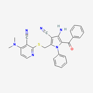 molecular formula C27H22N6OS B3697022 2-{[(4-amino-5-benzoyl-3-cyano-1-phenyl-1H-pyrrol-2-yl)methyl]thio}-4-(dimethylamino)nicotinonitrile 