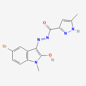 molecular formula C14H12BrN5O2 B3697299 N'-[(3Z)-5-bromo-1-methyl-2-oxo-1,2-dihydro-3H-indol-3-ylidene]-3-methyl-1H-pyrazole-5-carbohydrazide 